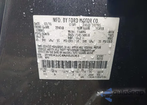 2010 Ford Edge Sel из США, поврежденный, VIN 2FMDK3JC4ABB26363